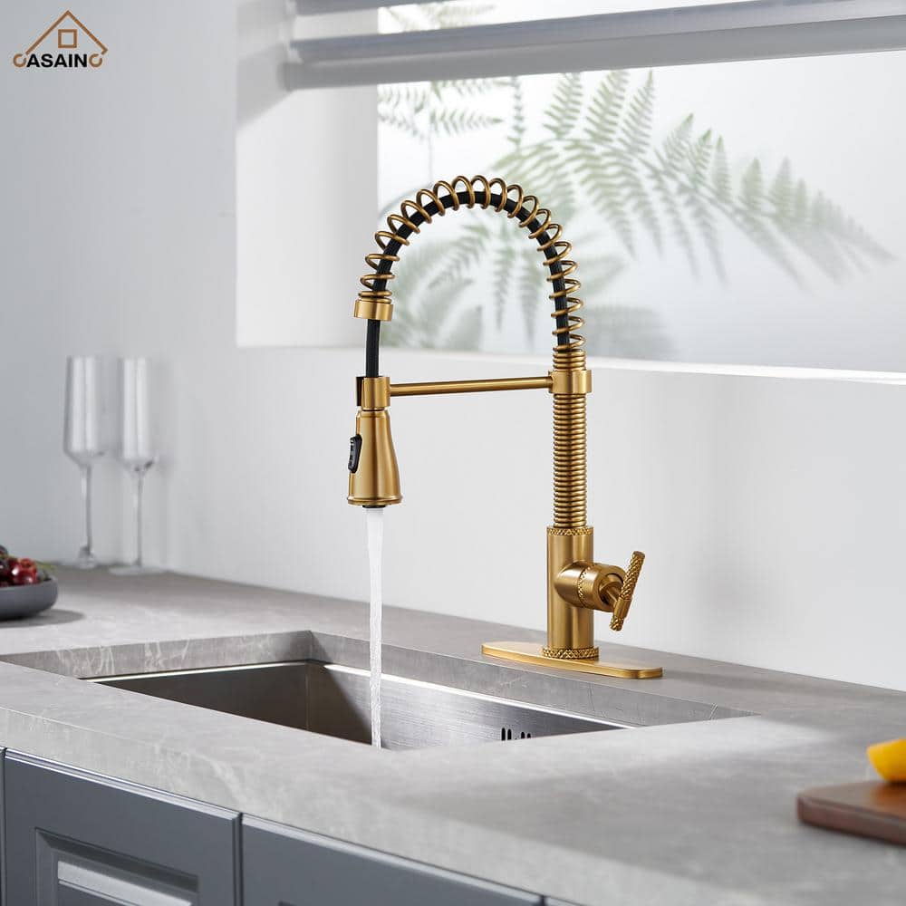 Brushed Gold Stainless Steel Pull Down Kitchen Faucet with Spray