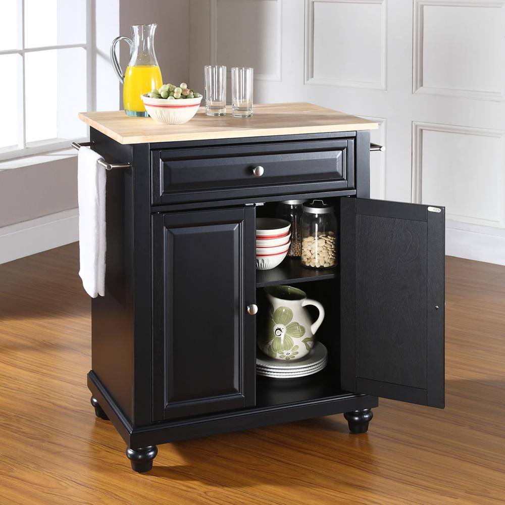 Cambridge Black Kitchen Island Cart with Natural Wood Top