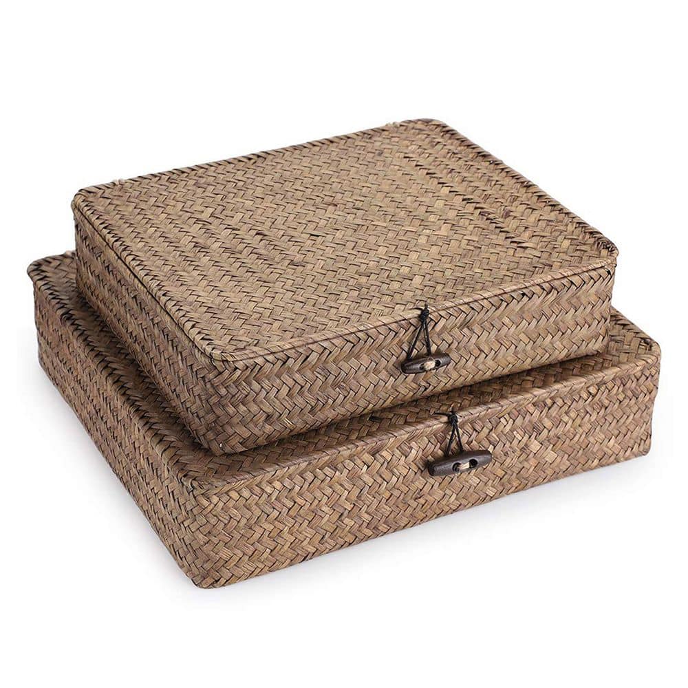 Natural Seagrass 11in x 9.25in and 13in x 11.2in Woven Storage Baskets with Lid Set of 2 for Home Organization price history on PriceWatchPro