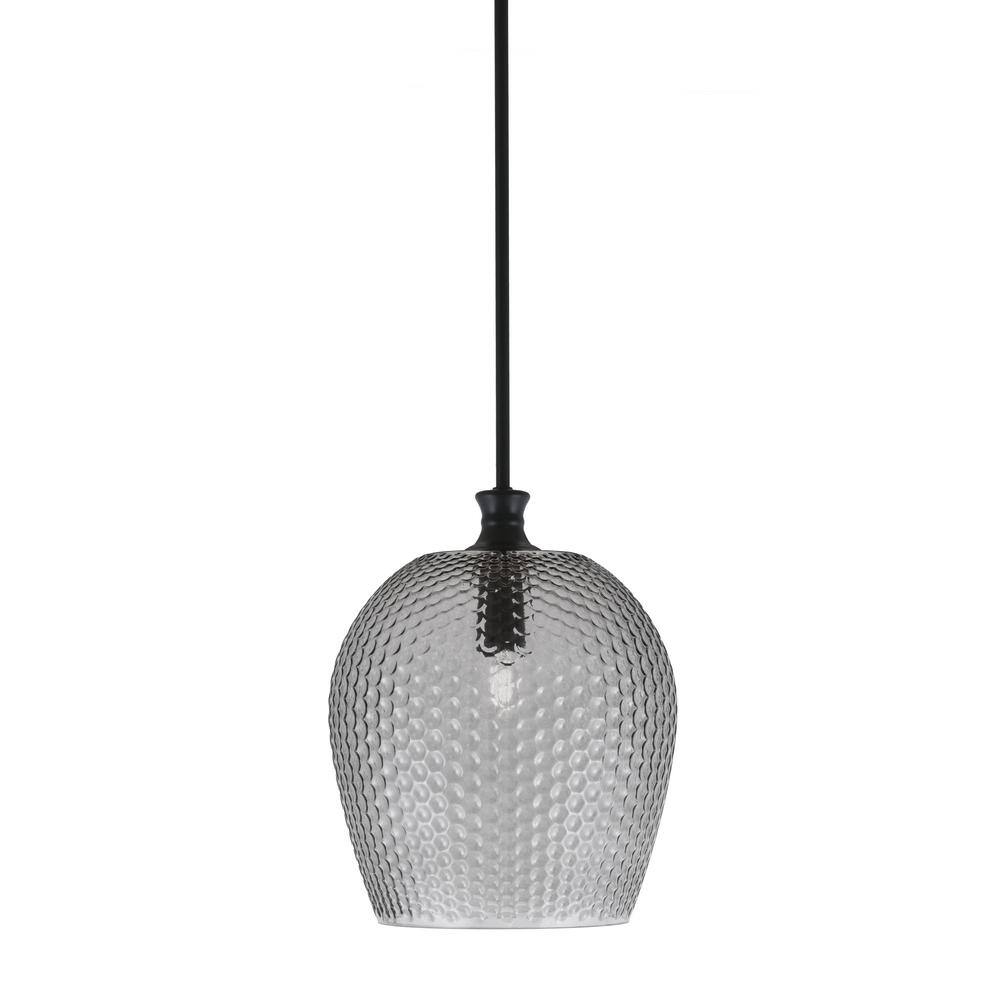 Tyler 60-Watt 1-Light Matte Black Stem Mini Pendant Light with Smoke Textur