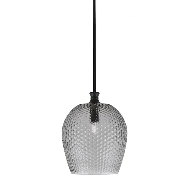 Unbranded Tyler 60-Watt 1-Light Matte Black Stem Mini Pendant Light with Smoke Textured Glass Shade