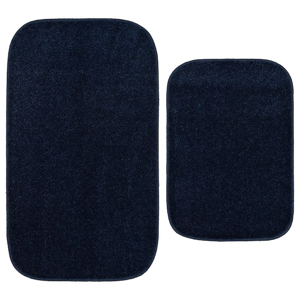 Sedona Navy Blue Solid Color Plush Polypropylene Rectangle 2 Piece Bath Rug Set