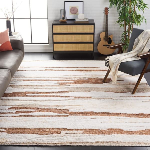 Tribeca 10 ft. x 14 ft. Ivory/Beige Striped Monochrome Area Rug