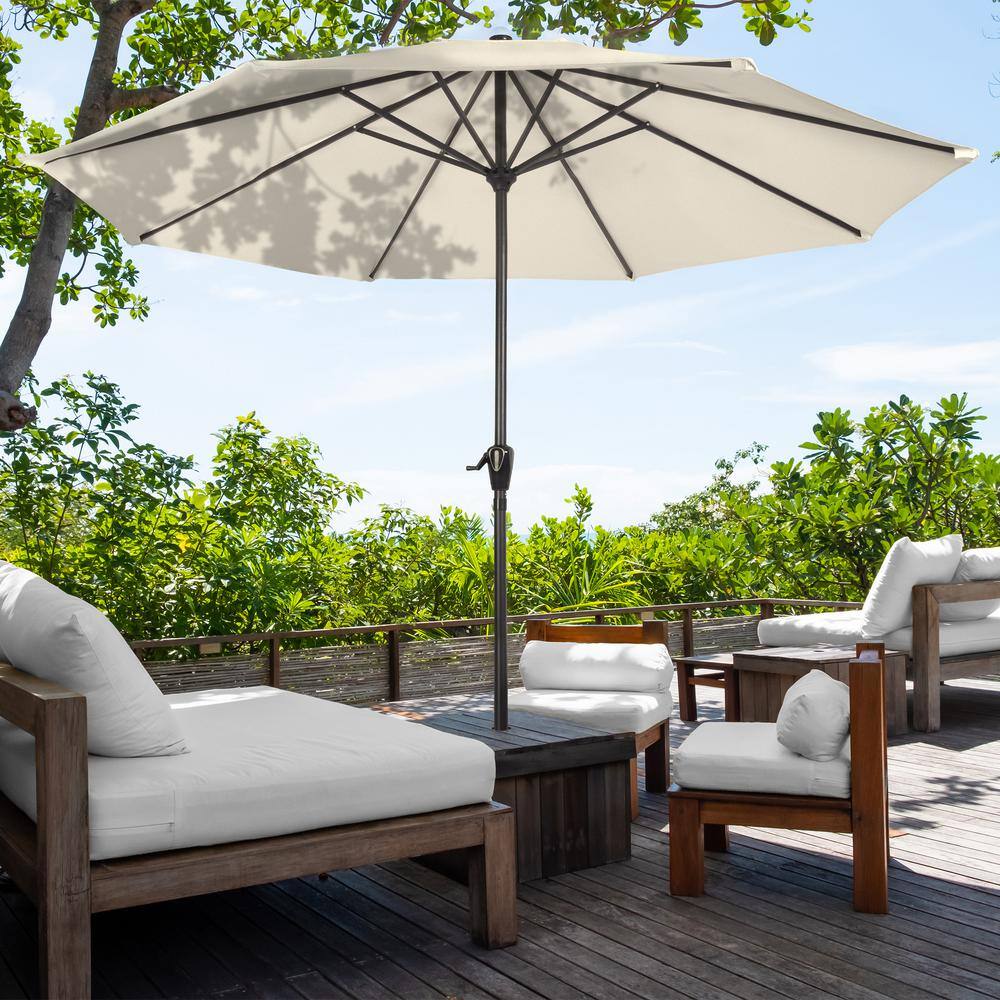 9-Foot Tan Aluminum Patio Umbrella with Auto Crank