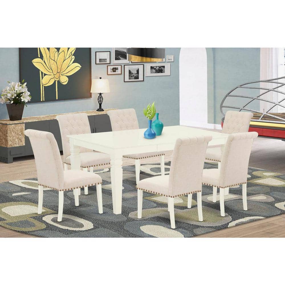 7-Piece Linen white Solid Wood Top-Rectangular Dining Room Set with Butterfly Leaf-Seats 4