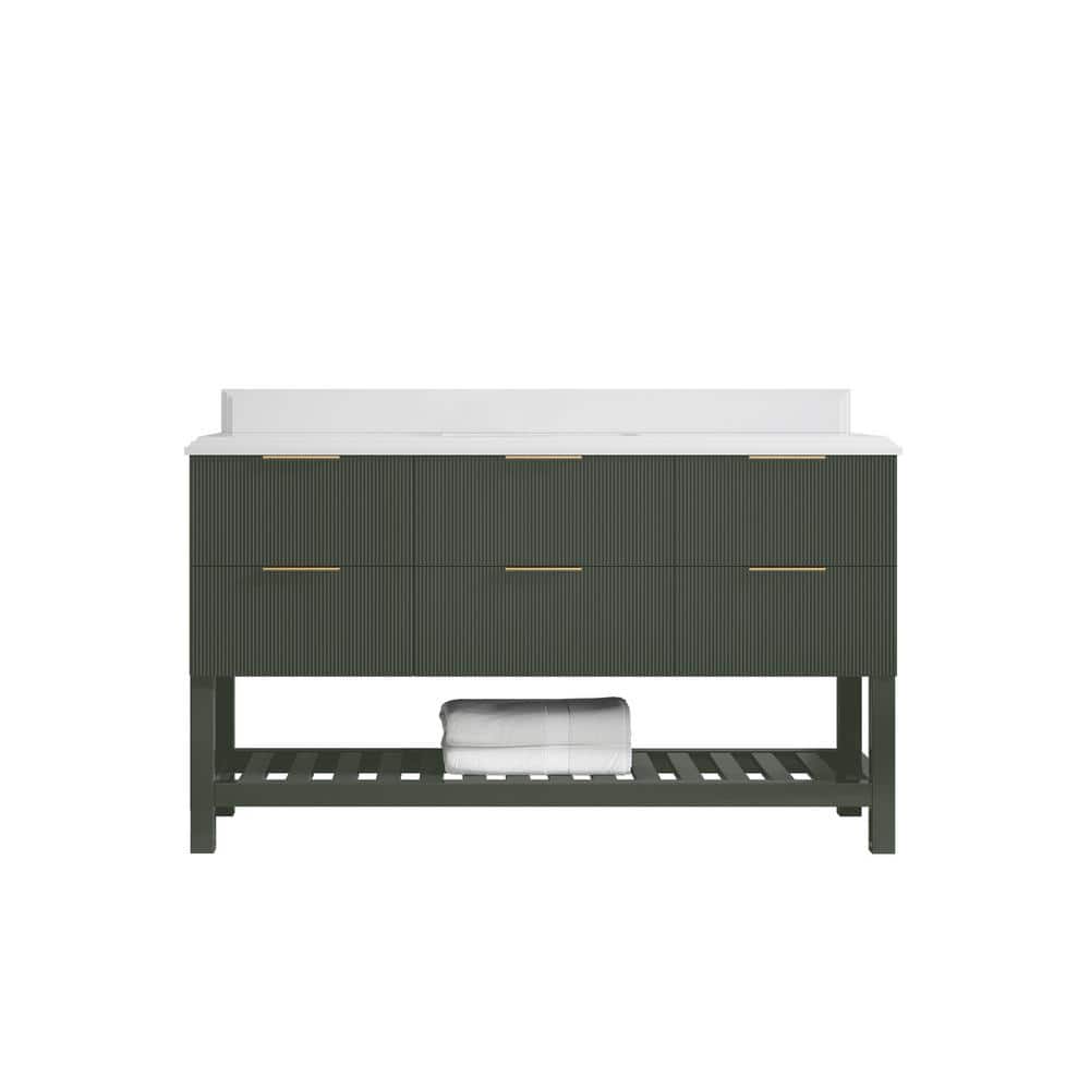 Catalina 60 in. Single Sink Freestanding Pewter Green Bath Vanity with White Qt. Top Unassembled price history on PriceWatchPro