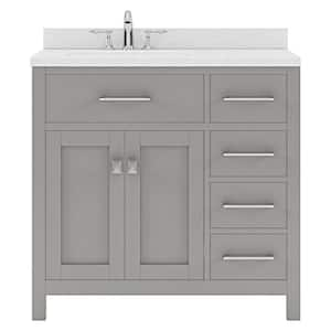 Caroline Parkway 35.2 in. W Bath Vanity in Gray with Quartz Vanity Top in White with Square Sink