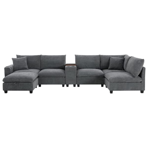 anpport Luxury Collection 140 in. Square Arm 6-Piece U-Shaped Chenille Sectional Sofa in. Gray with Console and Storage