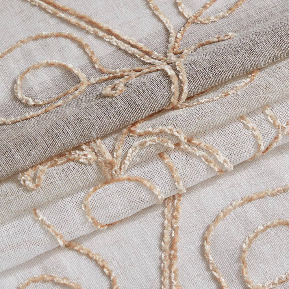 Silvia Embroidered Floral Sheer Linen Grommet Curtain Set