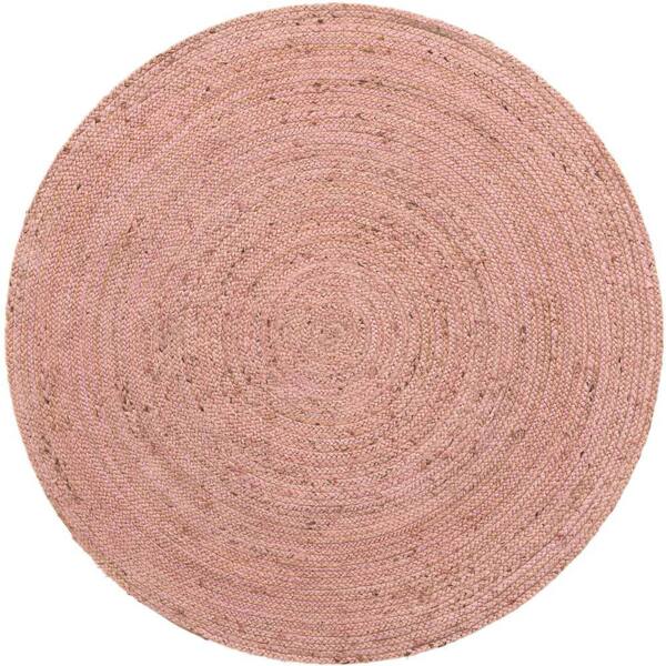 Unique Loom Braided Jute Dhaka Light Pink 5' 1 x 5' 1 Area Rug