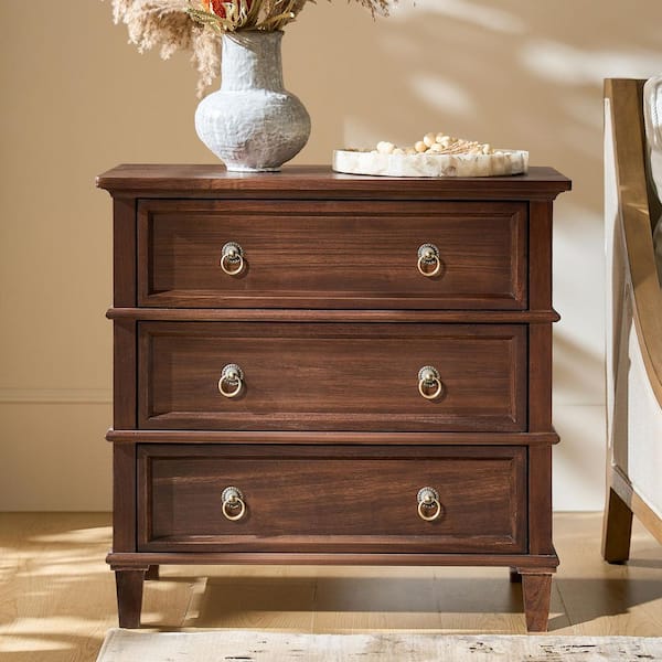 Olinto Walnut 3-Drawer 28 in. W Nightstand