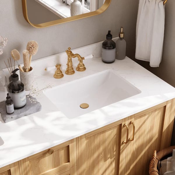61 in. W x 22 in. D Engineered Stone White Rectangular Double Sink Bath Vanity Top with Overflow, Cabinet Not Included