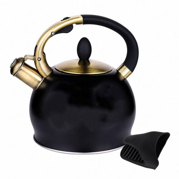 10-Cup Black Stove Top Whistling Tea Kettle, Food Grade Stainless Steel with Cool Touch Handle, Fast Boiling