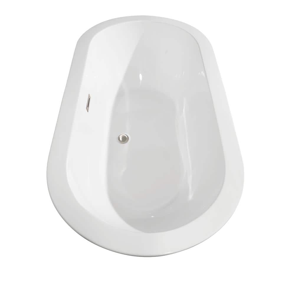 Soho 60 Inch White Acrylic Freestanding Bathtub with Brushed Nickel Trim