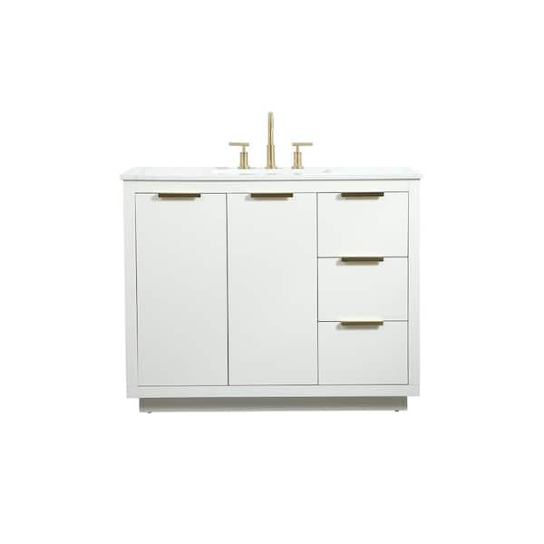 Unbranded Simply Living 42 in. W x 22 in. D x 34 in. H Bath Vanity in White with Calacatta White Engineered Marble Top