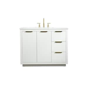 Timeless Home 42 in. W Single Bath Vanity in White with Quartz Vanity Top in Calacatta with White Basin
