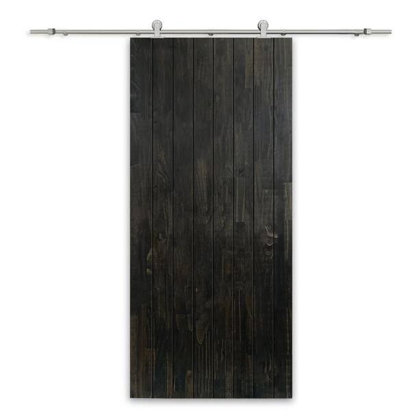 CALHOME 30 in. x 80 in. Charcoal Black Stained Pine Wood Modern Interior Sliding Barn Door with Hardware Kit