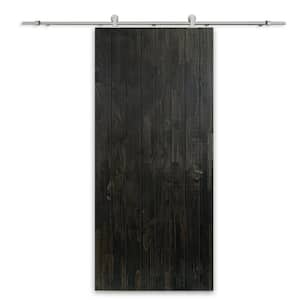 38 in. x 80 in. Charcoal Black Stained Solid Wood Modern Interior Sliding Barn Door with Hardware Kit