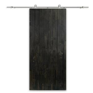 36 in. x 84 in. Charcoal Black Stained Pine Wood Modern Interior Sliding Barn Door with Hardware Kit