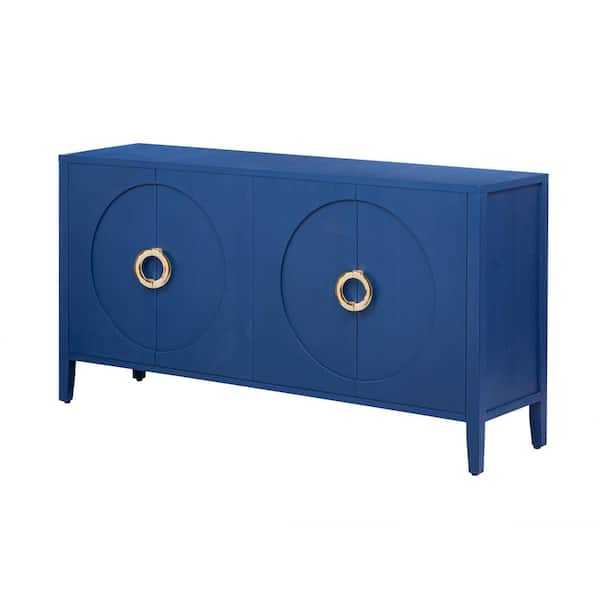 Polibi Navy Blue Wood 59.8 in. Sideboards with Textured