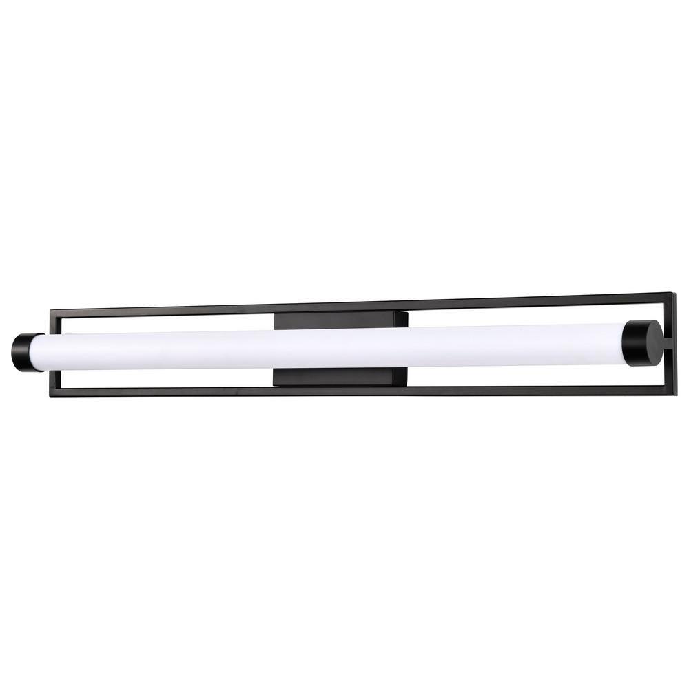 Matte Black 36" LED Vanity Light with White Acrylic Shade