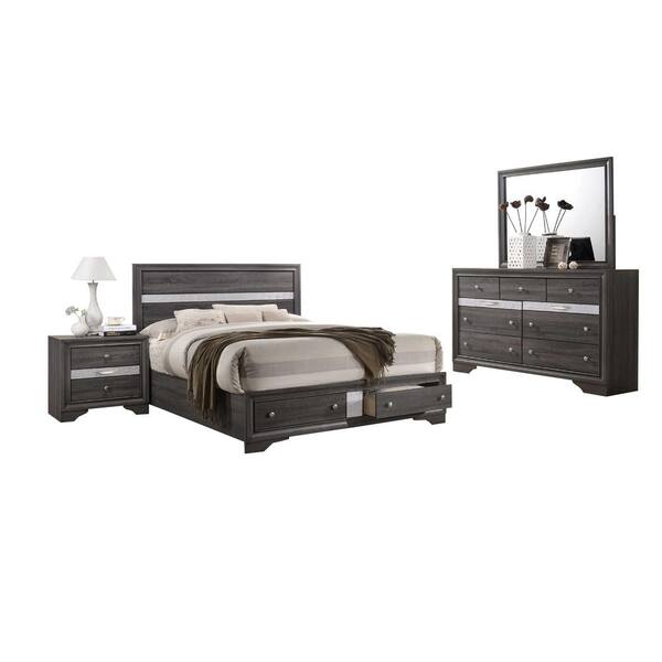 Best Quality Furniture David 4-Piece Grey Full Bedroom Set