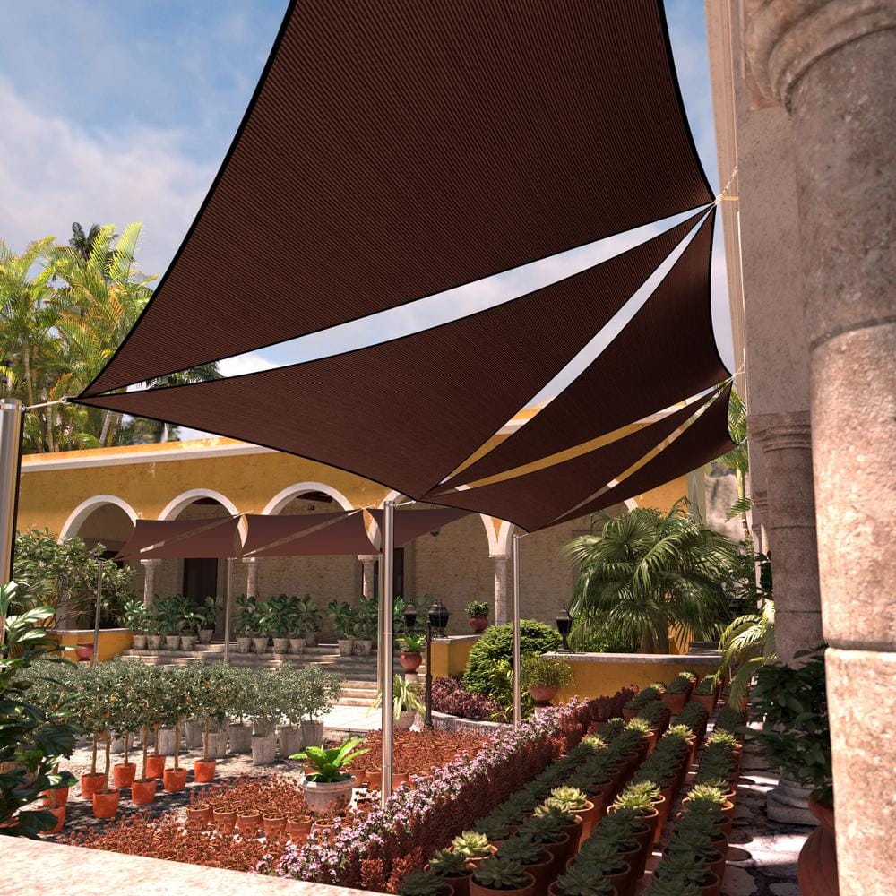 COLOURTREE 10 ft. x 10 ft. 190 GSM Brown Equilateral Triangle Sun Shade Sail Screen Canopy, Outdoor Patio and Pergola Cover TAPT10-10