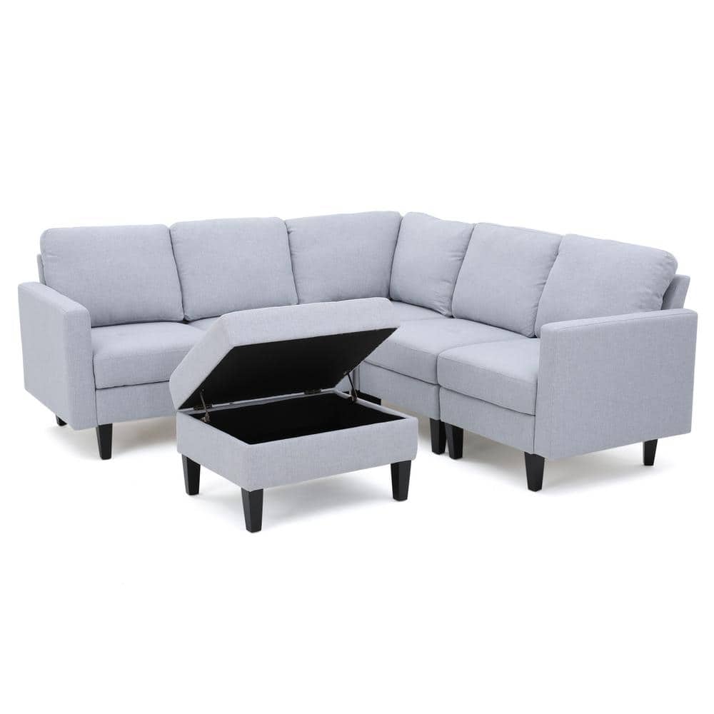 Zahra 21 in. Square Arm 6-Piece Polyester L-Shaped Sectional Sofa in Light 