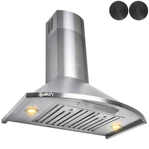 30 in. 343 CFM Convertible Wall Mount Brushed Stainless Steel Kitchen Range Hood with Carbon Filters and LED lights