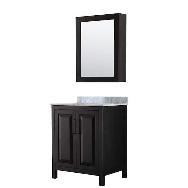Wyndham Collection Daria 30 in. W x 22 in. D x 35.75 in. H Single Bath Vanity in Dark Espresso with White Carrara Marble Top and Mirror