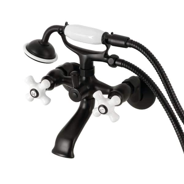 Kingston Brass Kingston 3-Handle Wall-Mount Clawfoot Tub Faucet with Hand Shower in Matte Black