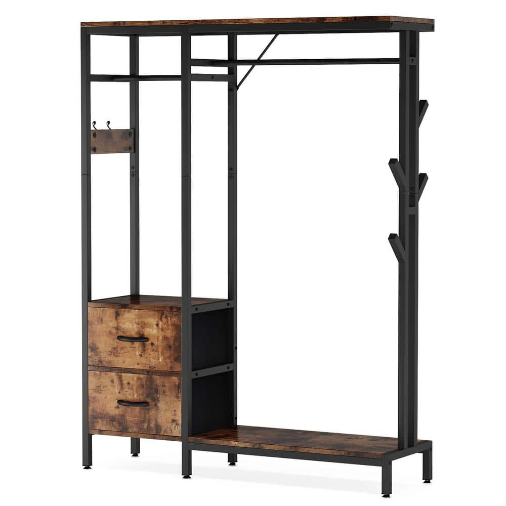 BYBLIGHT Carmalita Rustic Brown Clothes Rack with Drawers and Shelves ...