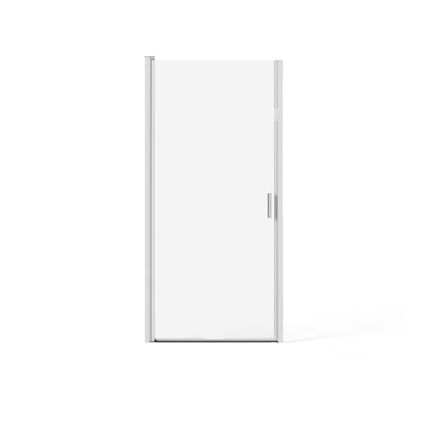 Boosicavelly 35 in. W x 72 in. H Pivot Semi-Frameless Shower Door in Silver Finish with Clear Glass with Black Acrylic Shower Base