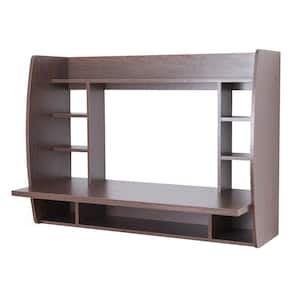 44 in. Rectangular Brown Floating Desk with Shelves