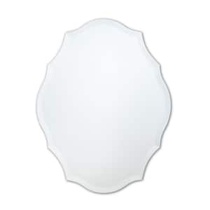 23.5 in. x 30.5 in. Frameless Scalloped Oval Beveled Edge Bathroom Vanity Mirror