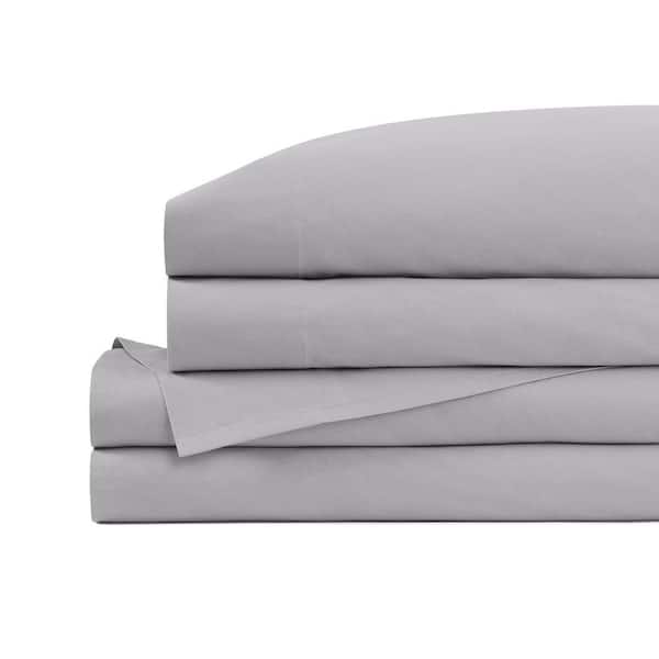 4-Piece 200 Thread Count Cotton Percale Sheet Set in Grey for Queen Beds