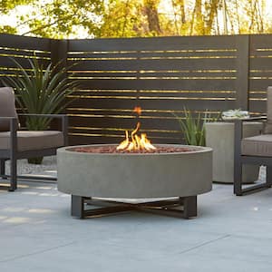 Idledale 40 in. W x 16 in. H Outdoor MGO Round Propane Fire Pit in Gray with Lava Rocks and Protective Cover