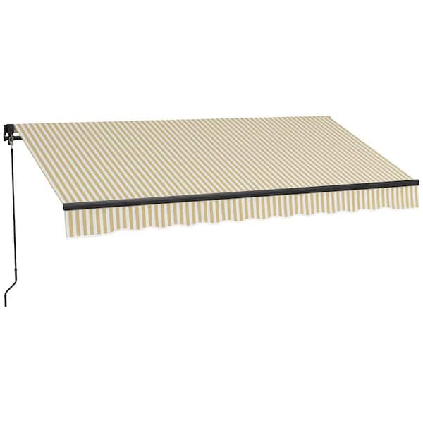 Sudzendf Beige and White 10 ft. x 8 ft. Patio Awning Sun Shade Shelter with Manual Crank Handle
