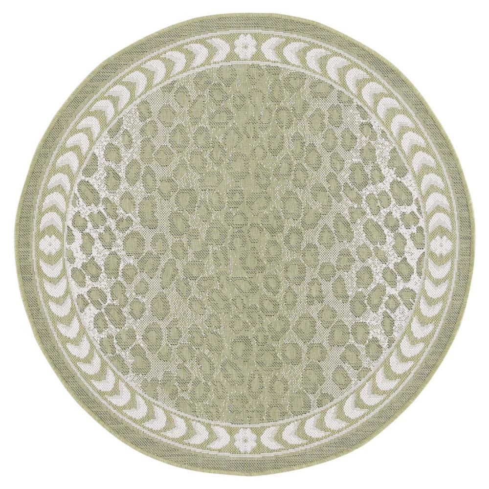 Courtyard Light Green/Ivory 4 ft. x 4 ft. Border Cheetah Indoor/Outdoor Round Area Rug price history on PriceWatchPro