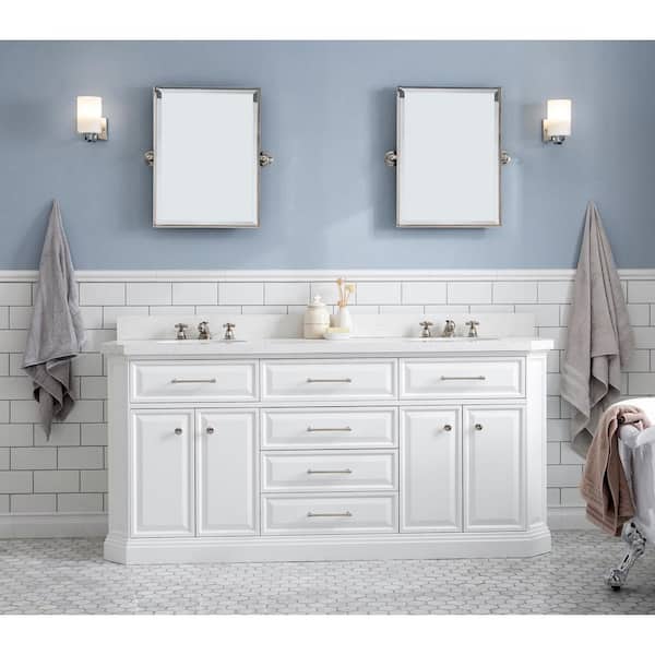 Water Creation Palace 72 in. W Bath Vanity in Pure White with Quartz Vanity Top with White Basin