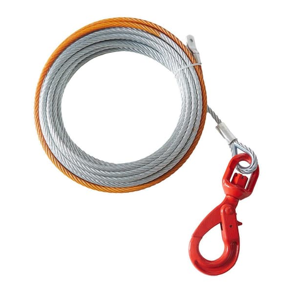 Galvanized Steel Winch Cable, 3/8 In. x 50 Feet 15,200 lbs. Breaking Strength, Wire Winch Rope with Swivel Hook