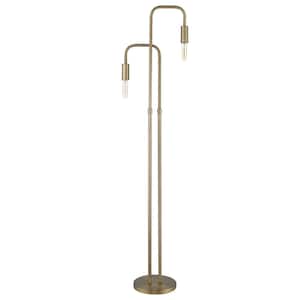 62.56 in. Gold 2 Light 1-Way (On/Off) Torchiere Floor Lamp for Liviing Room with Metal Round Shade