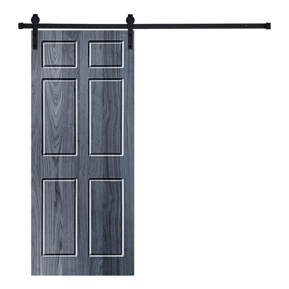 6-Panel Designed 84 in. W. x 28 in. Wood Panel Icy Gray Painted Sliding Barn Door with Hardware Kit price history on PriceWatchPro