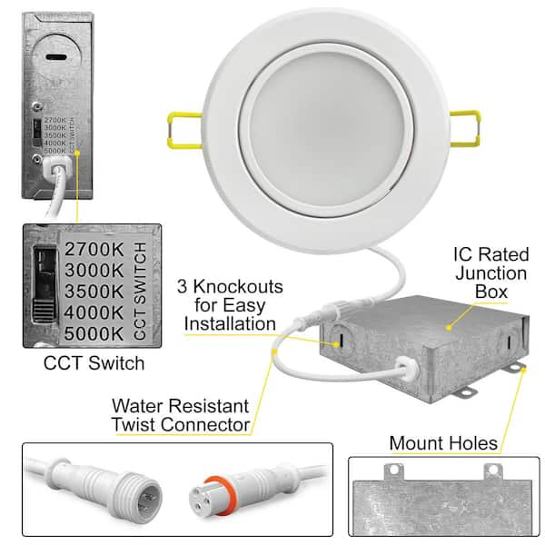 NUWATT 4 inch MR16 Retrofit LED 12V Recessed Light - 5CCT Selectable 2700K/3000K/3500K/4000K/5000K - 10W - 600 Lumens - Dimmable Low Voltage LED