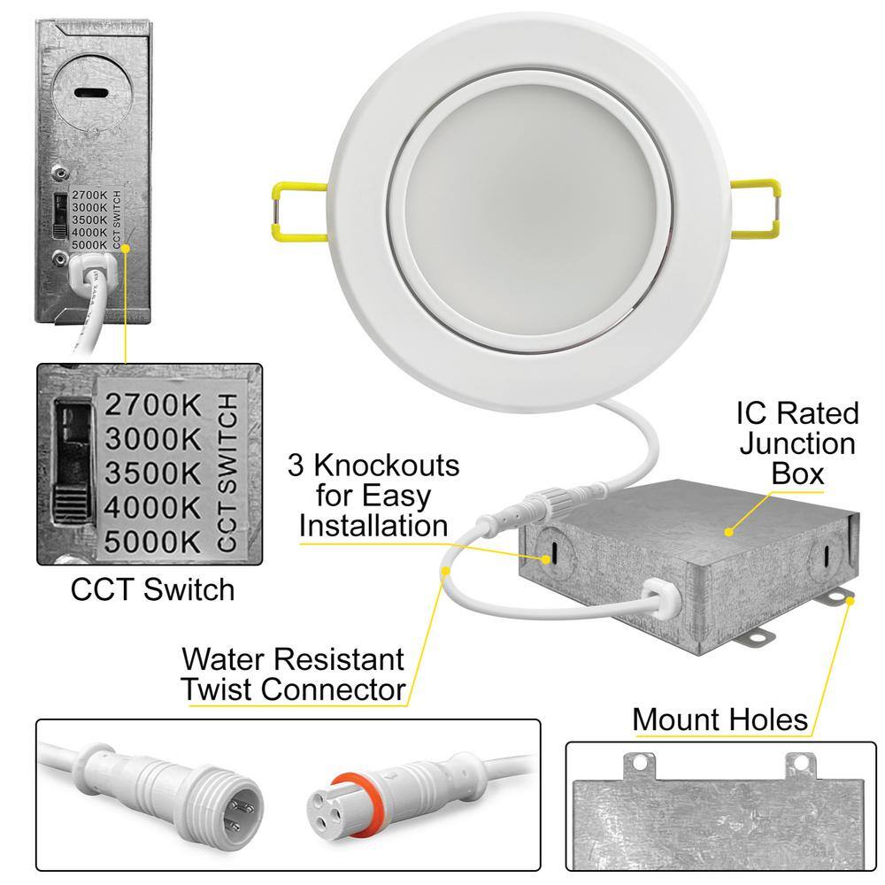 6-Pack White Adjustable 6'' LED Recessed Lighting Kit with Aluminum Trim