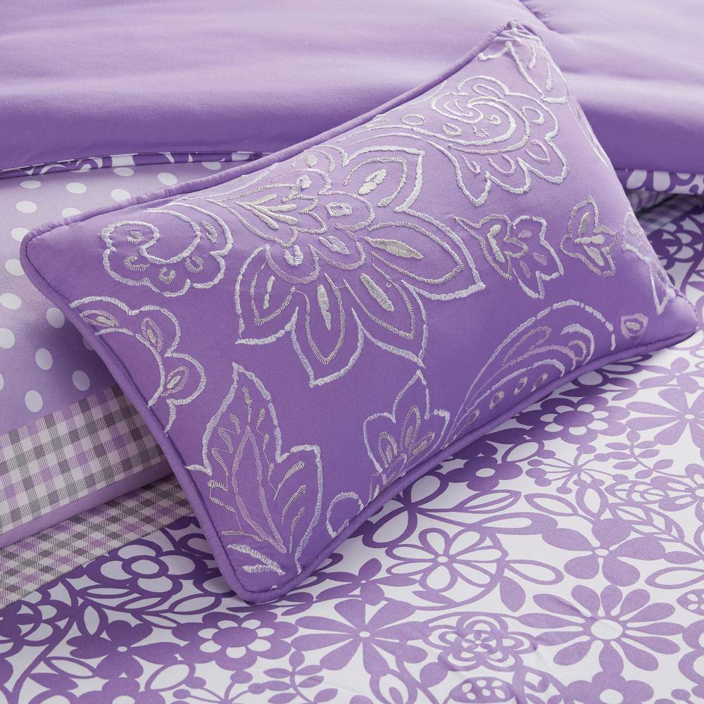 Full Purple Microfiber Comforter Set with Decorative Pillows