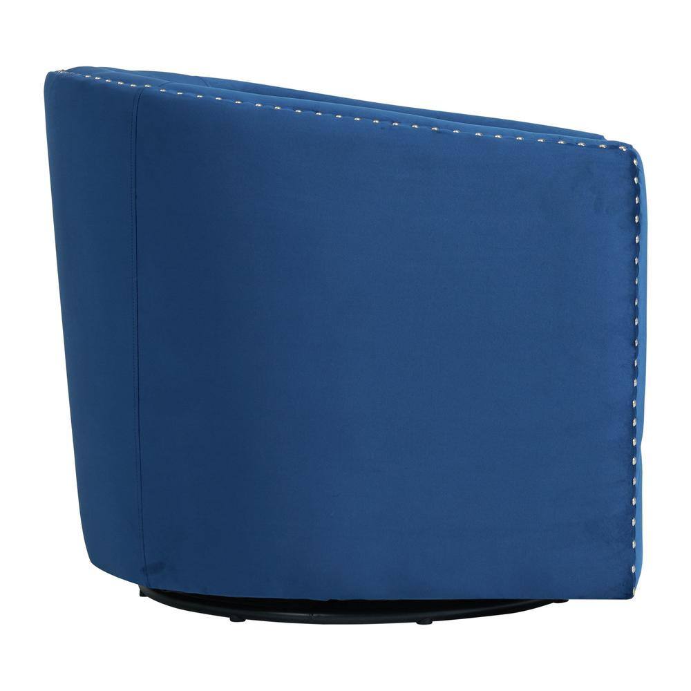 Navy Velvet Swivel Accent Chair with Wood Base