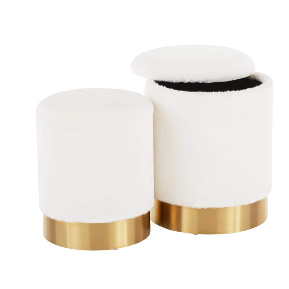 Marla White Velvet and Gold Nesting Ottomans Set of 2