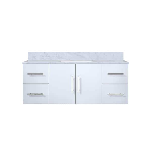 Geneva 48 in. W x 22 in. D Glossy White Bath Vanity and Carrara Marble Top