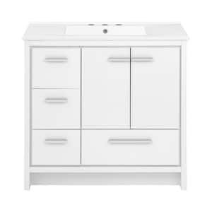 Virage 36 in. White Bathroom Vanity in White with 3-Hole Ceramic Sink Top